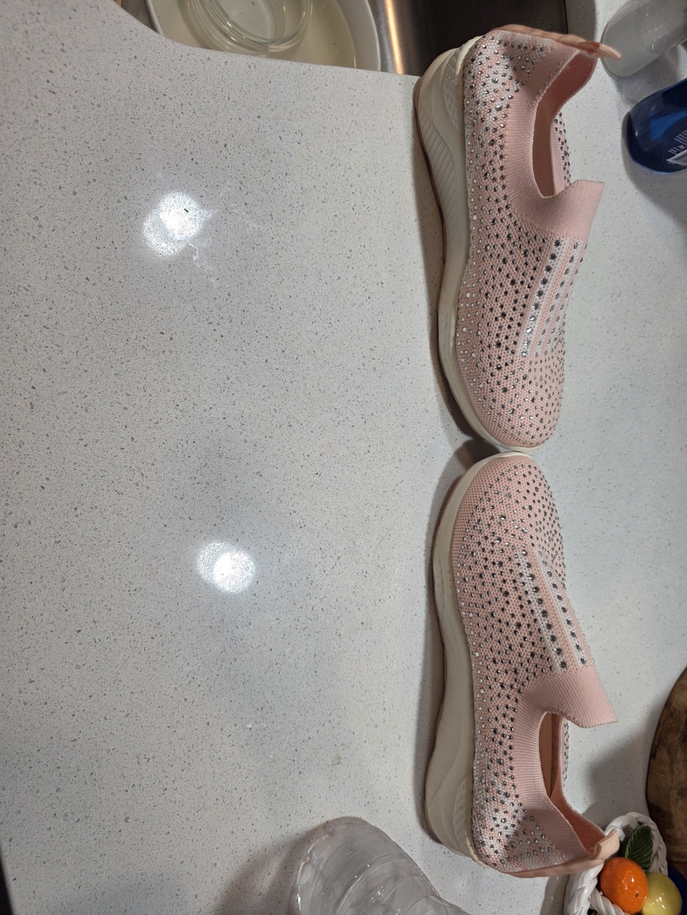 Women's Slip-On Knit Sneakers with Crystal Accents - Pink - Picture 3 of 5